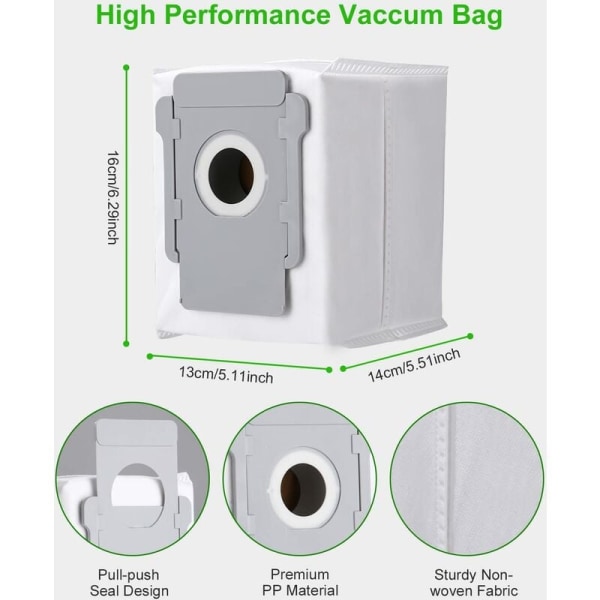 10 dammsugarpåsar till iRobot Roomba i7 i7+ i3 i3+ i4 i4+ i6 i6+ j7 j7+ i8 i8+S9 S9+ E5 E6 E7 Clean Base, ersättningsdammsugarpåse