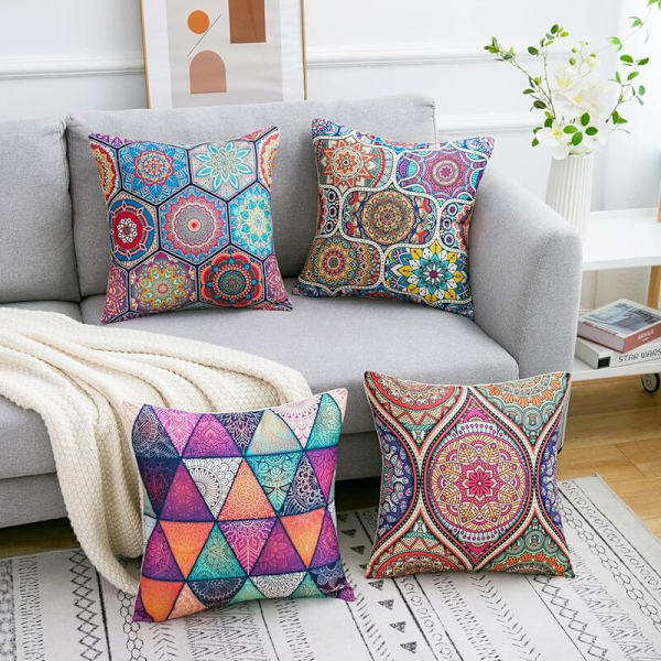 Pudebetræk 40x40cm Bohemian Mandala Blomster og Etnisk Stil Pudebetræk Bomuld Linned Dekorativt Firkant Pudebetræk til Sofa Hjem Stue Pil