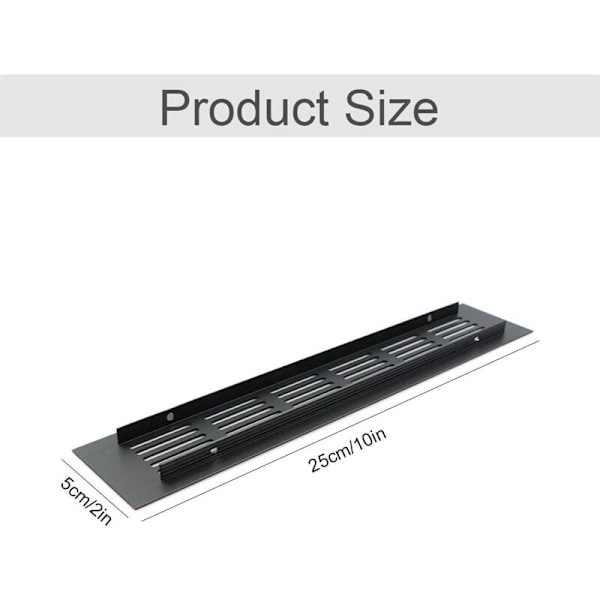 Set med 2 Rektangulära Aluminium Dörrventilationsgaller - 250 x 50 mm - Insektskydd för Husbil, Garderob, Kök, etc. - Svart