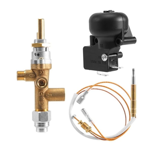Gassvarmer for terrasse, kontrollventil, termoelement, sensor, propandumpbryter, knapp, brannpanne, kontroll, sikkerhetspilot, portmontering