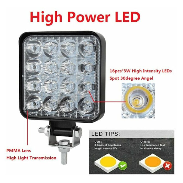 Triomphe 4 stk LED arbeidslys 3 tommer 48W LED arbeidslys Spotlight tåkelys for bil lastebil UTV SUV offroad traktor båt