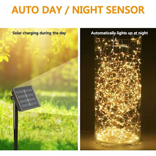 Solcellsbelyst utomhus ljusslinga, [2 set] Varje solcellsbelyst ljusslinga 22m 200 LED, Lämplig för trädgård, gård, väg, jul, bröllop, festdekoration