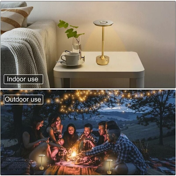 Trådløs Bordlampe - Oppladbar Batteridrevet, Bærbar Sengelampe - med Berøringskontroll, Dimmbar - for Middag/Spisestue/Soverom/Camping -