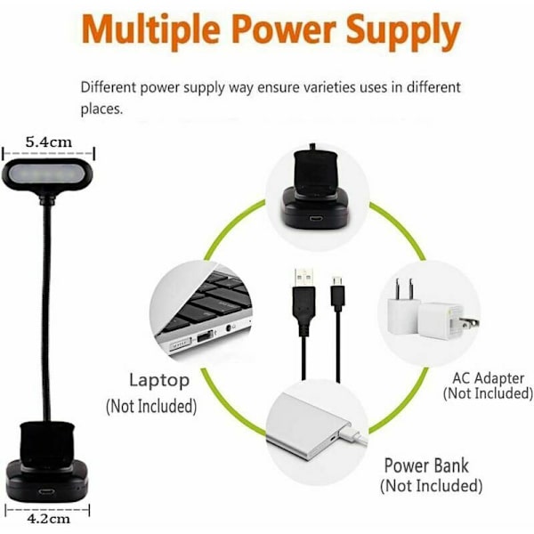 Latautuva lukulamppu, 5 LED-lukulamppu 360° joustava kaulan kirjan lukemiseen sängyssä, kiinnikkeellinen lamppu Kindlelle/kannettava kiinnikkeellinen lamppu e-lukulaitteille/yölle/matkalle