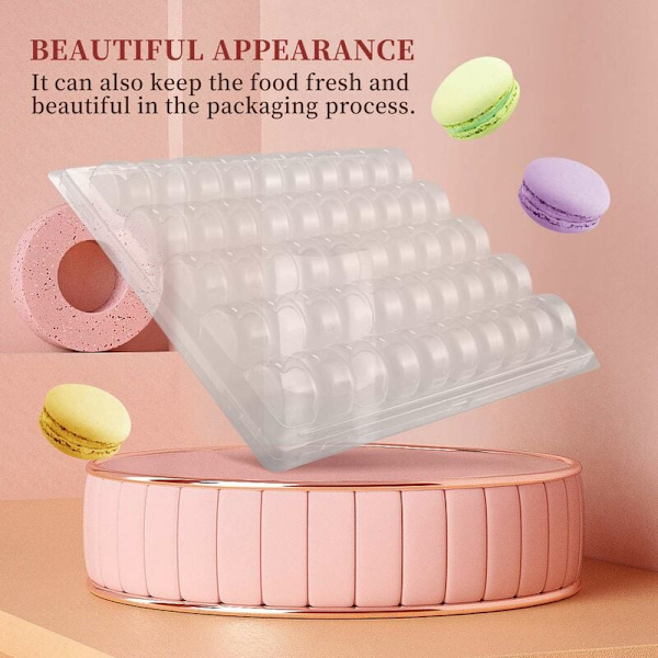 Genomskinliga PET-förseglingbara franska Macaron-förvaringsbrickor - Rymmer 50 Macarons per set - Paket med 4 set