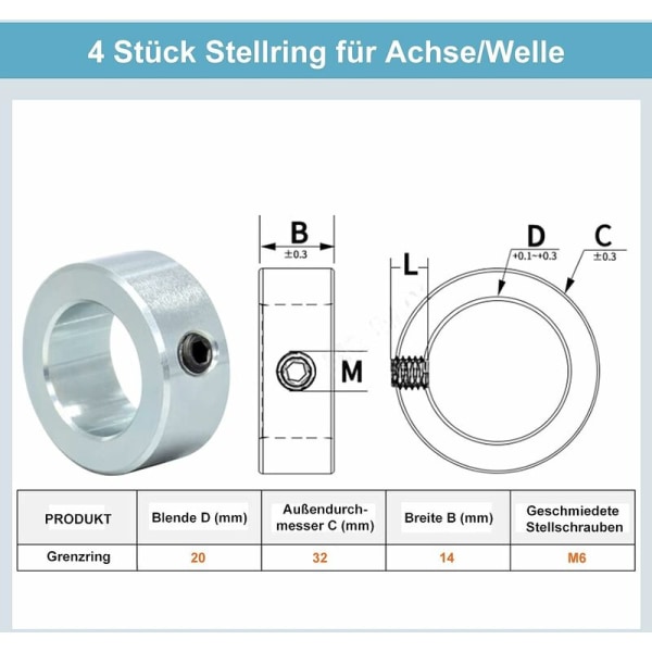 Sæt med 4 justeringsringe 20 mm - Til håndtruck, håndtruckhjul