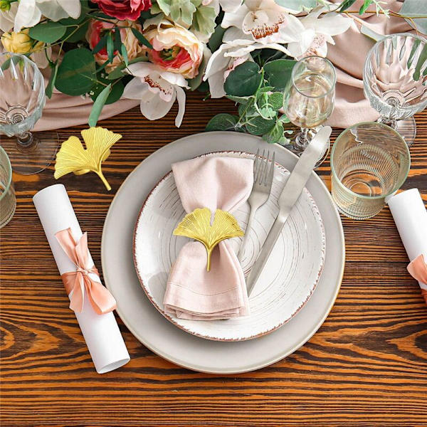 Set med 6 servettringar, Ginkgo-blad servettringar bröllop servett spänne för Thanksgiving bordsdekoration