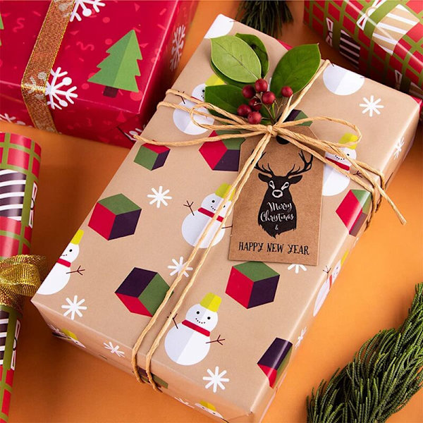 12-pack presentpapper, för jul- och födelsedagsförpackningar, presentpapper
