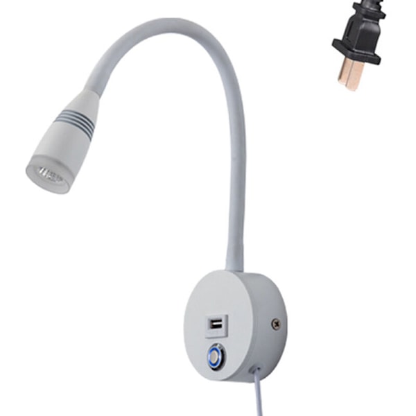 Väggmonterad Läslampa Sconce USB Laddningsport Touch Dimmer Switch LED Varmvit Input