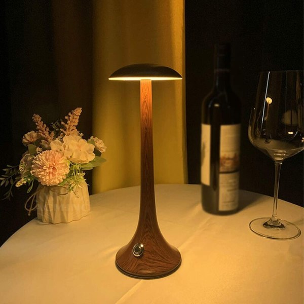 Dæmpbar ledningsfri LED-batteribordslampe, bærbar genopladelig bordlampe med batteri til restaurantbar udendørs, træfarvet skrivebordslampe med touch