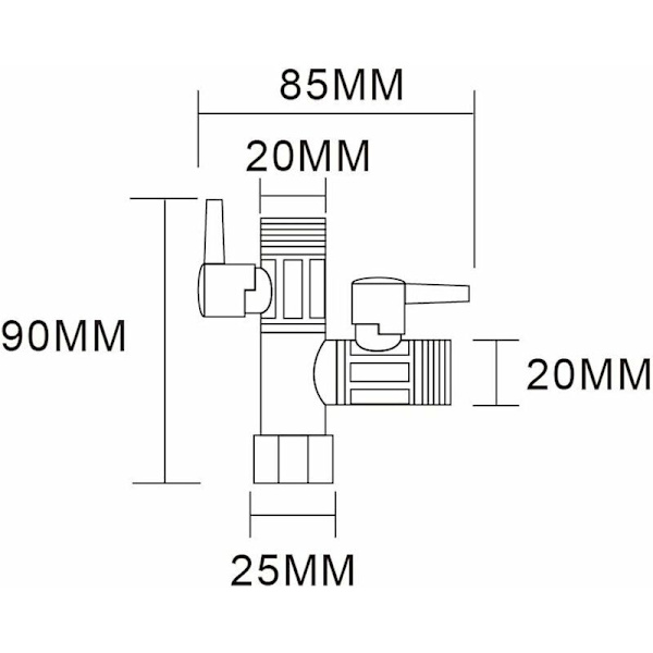 DSF009 3-veis Messing Diverterventil med T-1/2 Kobling for Dusjhode og Dusjarm