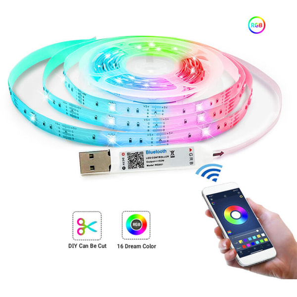 LED-remsa flexibel lampremsa Bluetooth SMD5050 DC5V skrivbordsbildskärm TV-bakgrundsrumsbelysning USB-kabel, 1M
