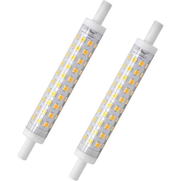 2-pack R7s LED-lampor, 118mm, Varmvit, 3000K, J118-lampa, 10W, Ersätter 80W Halogenlampa, Flimmerfri, 230V AC, 800lm, 360° [Energiklass A++]