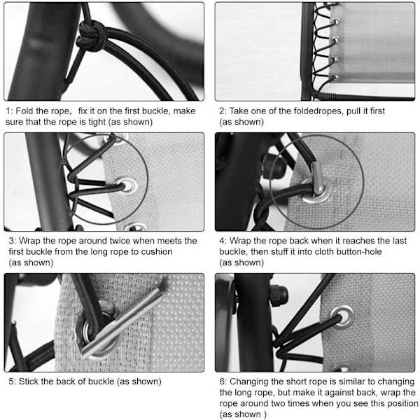 Replaceringsrep, 4 Universella Elastiska Snören för Noll-Gravitation Fällbara och Lutande Stolar, Trädgårdssoffa, Relaxstol, Vardagsrumsstol (B