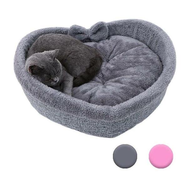Hjärtformad kattbädd för katter och hundar, mjuk plysch, varm sovplats, 50x16cm, Rosa