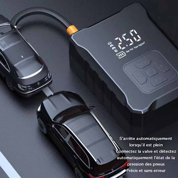 Luftkompressor, 4000 mAh bildekkinflater, sykkelpumpe med 5 inflasjonsmoduser, digitalt display, digital LCD-skjerm, LED-lys og USB-port, egnet