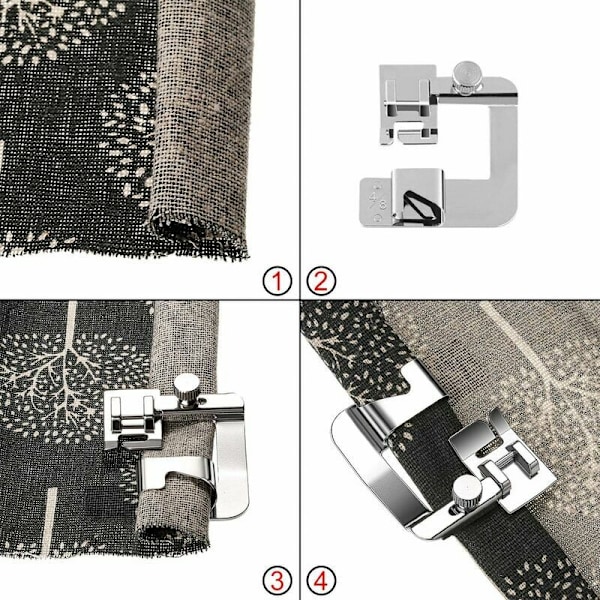 Sömnadsmaskinsfotsats för rullfåll - 3 st rullfållfötter - Adapter för låg skaft - 4/8 6/8 8/8 tum