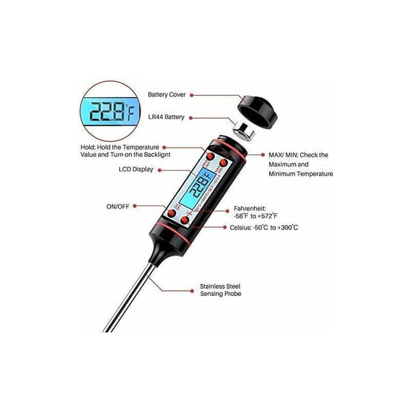 Kökstermometer, matlagningstermometer, digital stektermometer, lång provköttstermometer, 5s snabbavläsning (blå) -