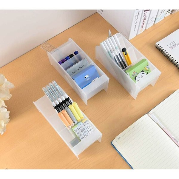 3-pack Stort Skrivbordsorganisatör - Pennhållare för Kontor, Skola, Hemma, Genomskinlig Vit Pennförvaring, Hög Kapacitet, 3-pack, 12 Fack