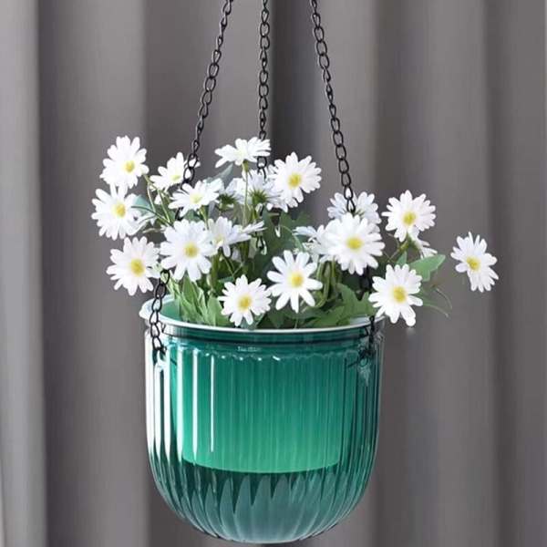 2-pack självvattnande krukor för inomhusbruk, hängande blomkrukor, 6,5 tum utomhus hängande blomkrukor korg (smaragdgrön)