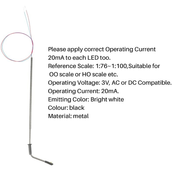 4 stk. Jernbanemodellserie 10 cm Gatelampe Gatebelysning HO-skala 1:75 LED 3V LQS08 Hode Lys Hvit