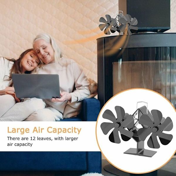 Ovnventilator 12 Varmedrevet Brændstofbesparende Lys - Pejs Ovnventilator, til Træovn/Pejs/Log/Gas/Pelletovn