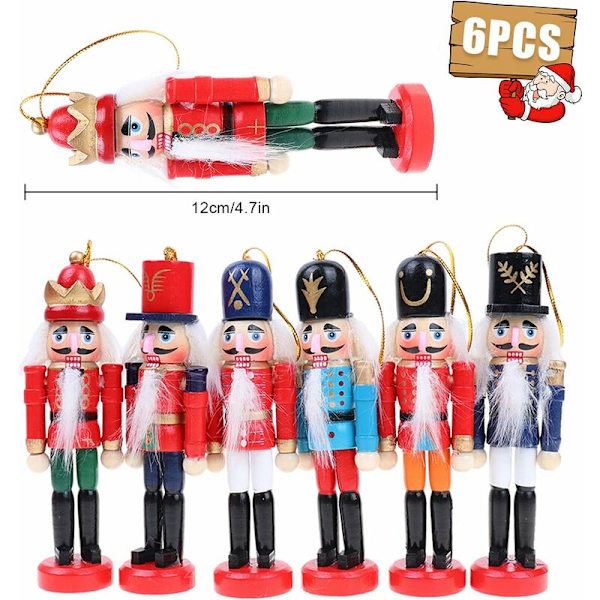 6 stycken Case Clutch Soldier Juldekorationer Nötknäppare Träsoldat 12cm Julnötknäppare Ornament Soldatdocka för Julgran, C