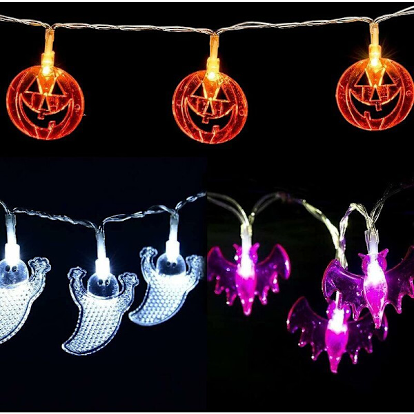 Halloween Gresskar Lys Girlander Festlig Atmosfære Dekorative Lys Innendørs og Utendørs Arrangement Hodeskalle Øyeeple Lys Girlander (Liten Spøkelse, 3 m,