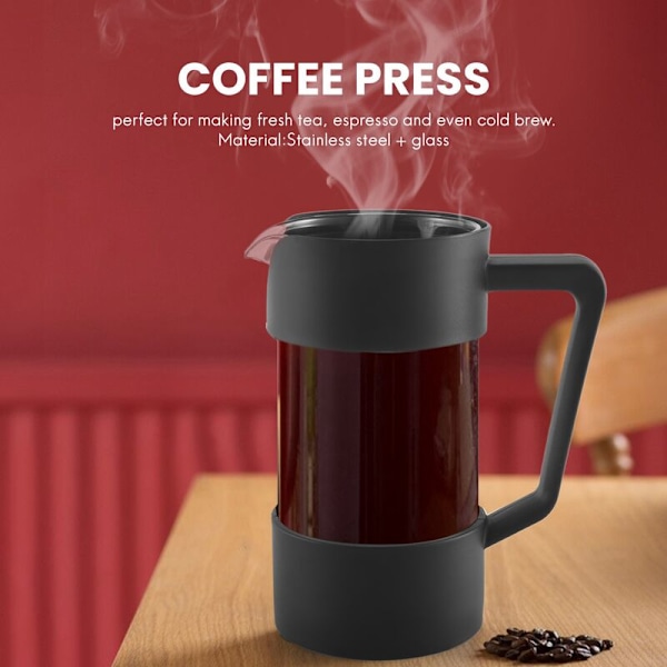 Fransk Press Kaffemaskine og Te-brygger, Rustfri og Opvaskemaskine Sikker Fortykket Borosilikatglas Kaffe-presse, Sort