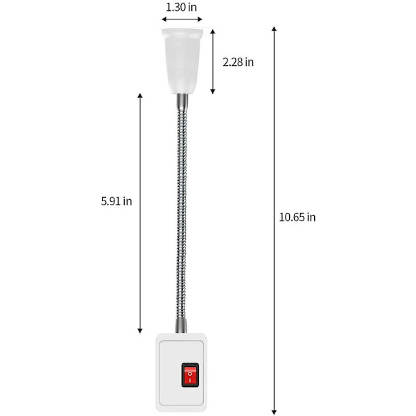 2 kpl E27 LED-lampunpidin kytkimellä, lamppupidike-sovitinmuunnin 5,9 tuuman joustavalla hanhenkaula ja EU-pistokkeella, E27-lampunpidin toimistoon, makuuhuoneeseen