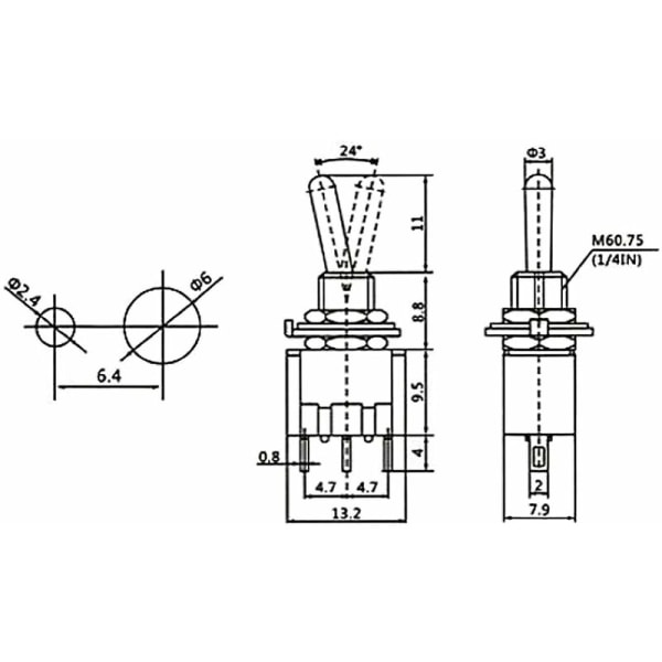 5 kpl 6A 125V AC Mini 3-napainen SPDT-kytkin MTS-102 SPDT ON/ON