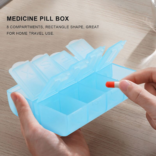 Rektangulär plastmedicin pillerlåda 8 fack 7 dagar blå