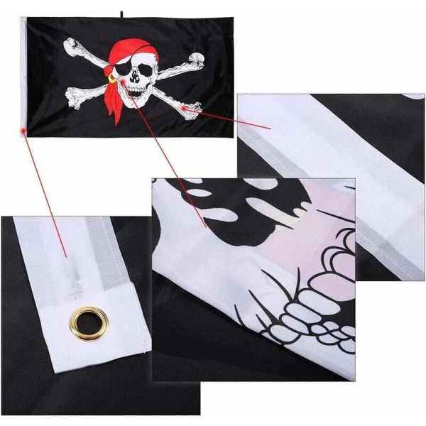 Piratflagga, 2 stycken dödskalleflagga, piratfestflagga, piratflagga av Jolly Roger för Halloween-dekoration, piratspel, piratfest, piratcosplay-