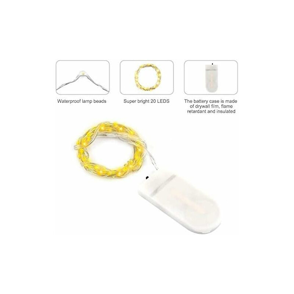 LED-lysguirlande med batteri, 12 stk. 2m 20LED Mikroguirlandelys Kobbertråd med Batteridrevne Lys til Værelse, Indendørs, Jul, Udendørs, Fest, Bryllup