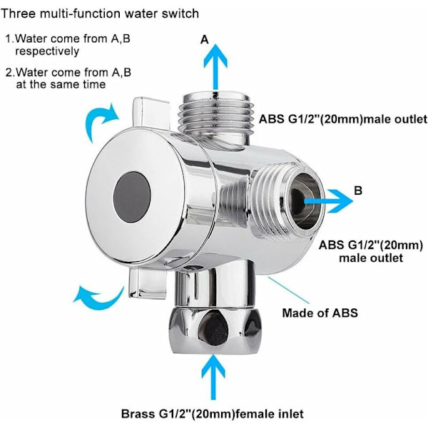 3-vägs duschdiverterventil G1/2in Multifunktionsvattenseparatoradapter Duschtillbehör Duschhuvud Ersättningsdel för badrum-Fei Yu