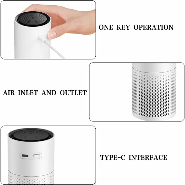 Luftrensere, Luftrensere H13 Grade Hepa Filter Element Rensar Effektivt, Fjerner Røg og Støv Med USB Smart Luftrenser til Bil, Stue