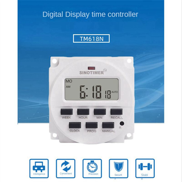2X Tm618N-2 1,6 tommer LCD Digital 220V AC 7 Dages Programmerbar Timer Switch med Relæ Indvendigt og Nedtællingsfunktion