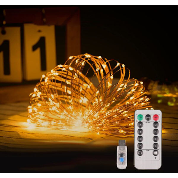 LED-ljusslingor, 20m 200LEDs USB Vattentäta LED-ljusslingor, IP65 Vattentäta Varmt Vita Utomhus Inomhus Ljus för Landsbröllop, Jul, Va