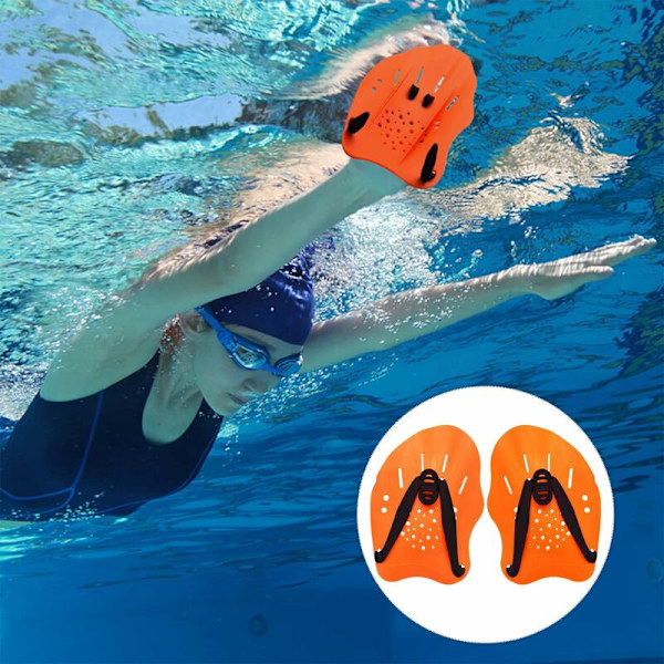 Svømmepadler med justerbare stropper Freestyle Webbed Arms til underarmsstyrketræning og svømmebassin (orange)