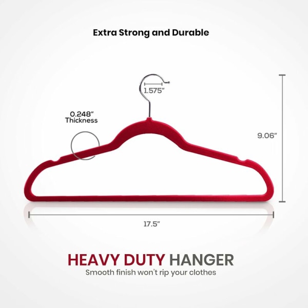 20-pack premium sammetshängare - halkfria hängare - Burgundy hängare - Kostymhängare med 360 graders roterande krok - Heavy Duty hängare