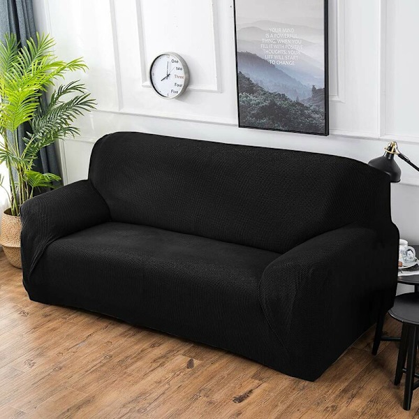 Jacquard Sofaovertræk 2 Elastisk Stræk Stræk Overtræk Lænestol Beskytter Vaskbart Sædeovertræk til Soveværelse Indretning -Sort