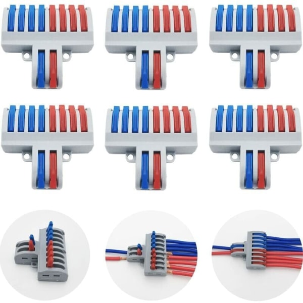 Koblingsklemmer, SPL-82 6 stk elektriske koblinger, spak-mutter ledningskoblinger, kompakt ledningskobling (2 inn 8 ut)
