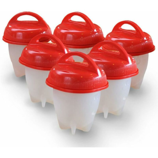 DENUOTOP Äggkokare, Silikon Icke-Klibbig, Äggkopp för Kokta Ägg (Röd (6-pack))-DENUOTOP