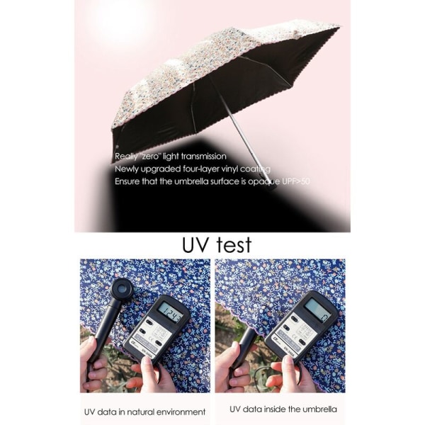 Minimalistinen kukkakirjonta on pieni ja kannettava viisinkertainen aurinkosuoja UV-suoja taskuvarjot, beige