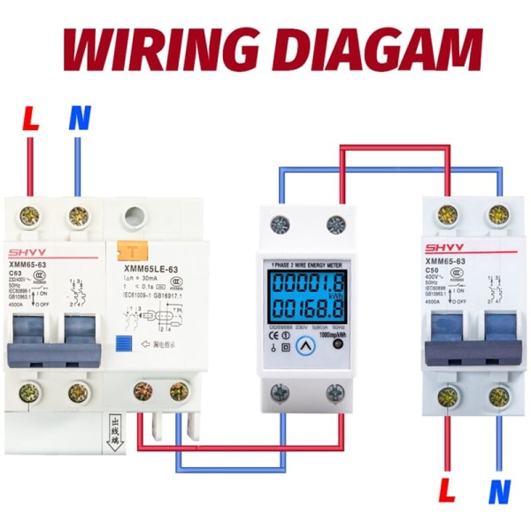 Enfasig DIN-skena Energimätare Återställning Nollspänning Strömförbrukning Mätare Digital Wattmeter AC230V