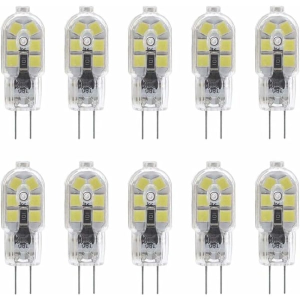 10-pack G4 2W LED-lampa för köksfläktbelysning, AC/DC 12V, motsvarar 20W halogenlampor, 200LM, Bi-pin med genomskinligt PVC-skydd, kallvit 6000K, ej dimbar