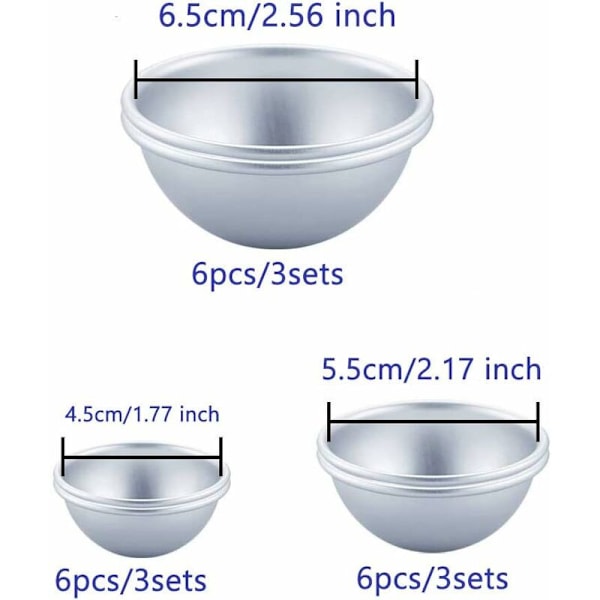 Badbombsform, 18-pack 3 storlekar DIY badbombsform set metall badbombsform för DIY-hantverk-Fei Yu
