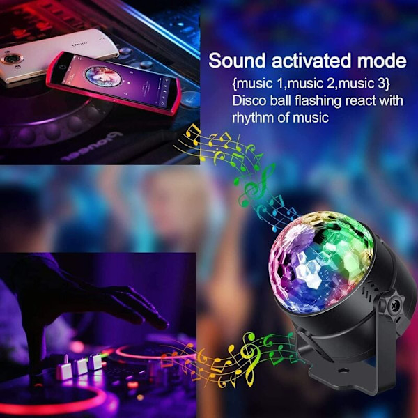 USB LED Diskotekule for Barn, Diskoteklys, Lyseffekter, 7 Farger Musikkstyrt, Festbelysning for Barn, Jul, Bursdagsfest, Dekorasjon