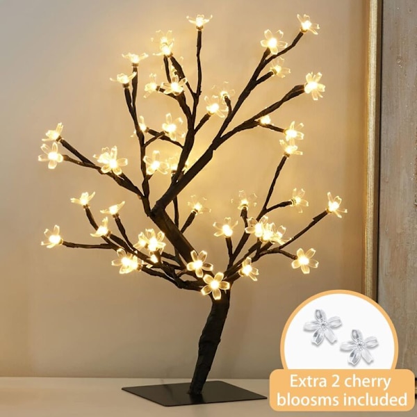 Kirsebærtrælys 45cm 48 Varmt Hvide Lys Stikadapter Bonsai Trælys til Hjem Soveværelse Bryllup Kontor Bordplade Natlys Indendørs Plante Ar