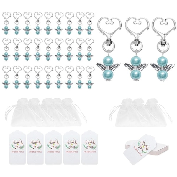 30 Sets Lucky Guardian Angel, Guardian Angel Keychain, Guardian Angel Keepsake, Baby Shower Gifts for Guests (Blue-Green)